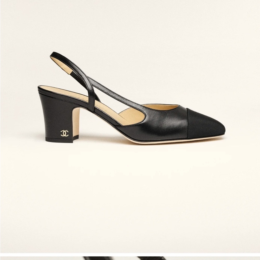 CHANEL Black Leather Slingback Heels